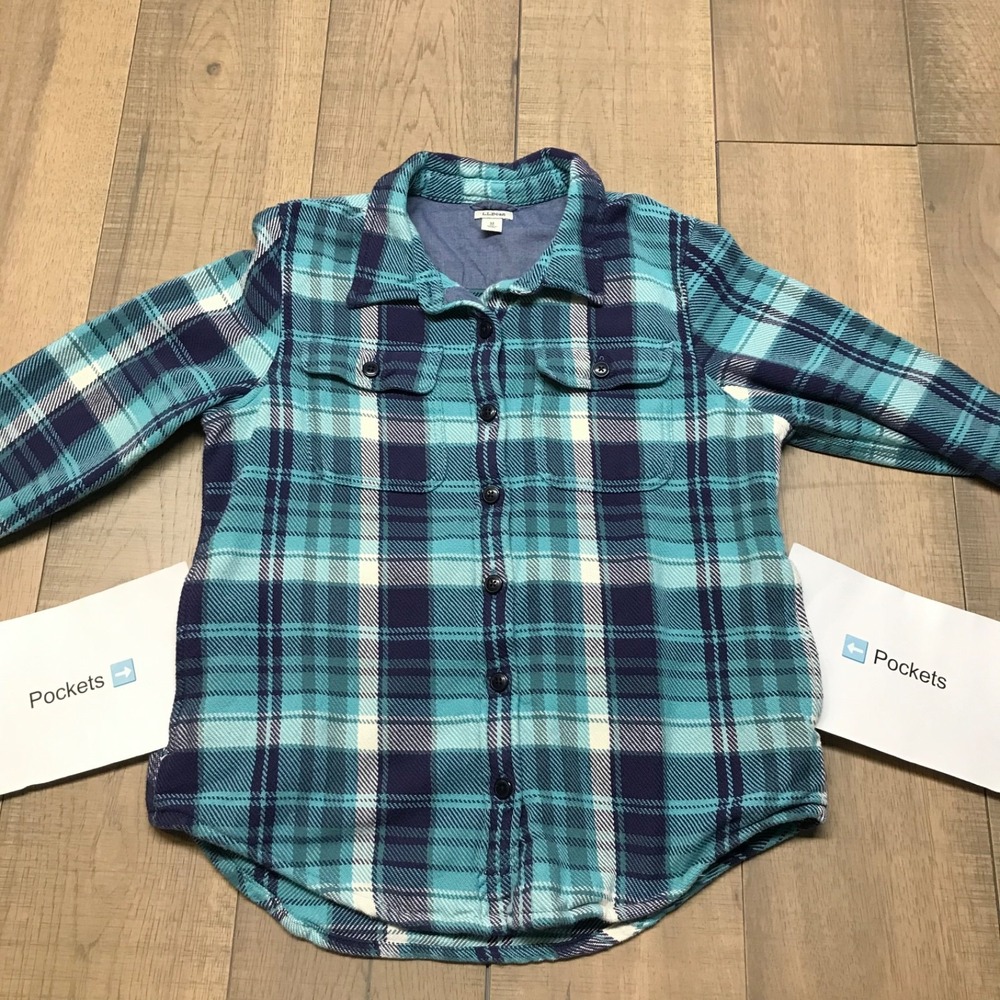 L.L.‎ Bean 1912 Overshirt Womens Size M Blue Button Up Shirt Plaid Twill Cabin - Picture 6 of 10